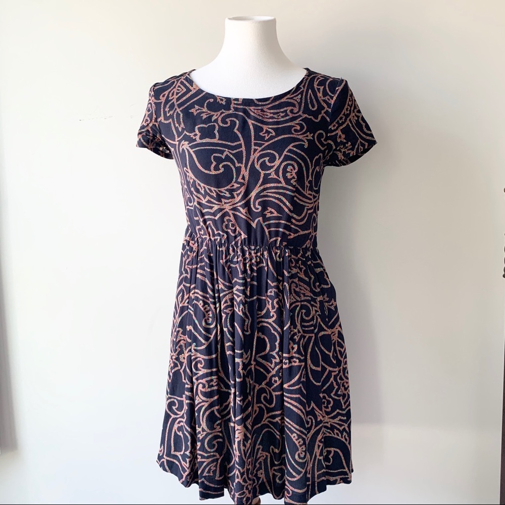 Sam & Lavi Los Angeles Navy Short Sleeve Baby Doll Dress Size 0